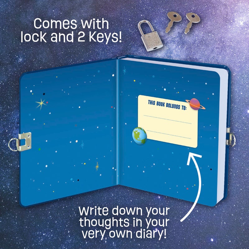 Peaceable Kingdom Deep Space Glow in the Dark 6.25" Lock and Key, Lined Page Diary for Kids - Image 3